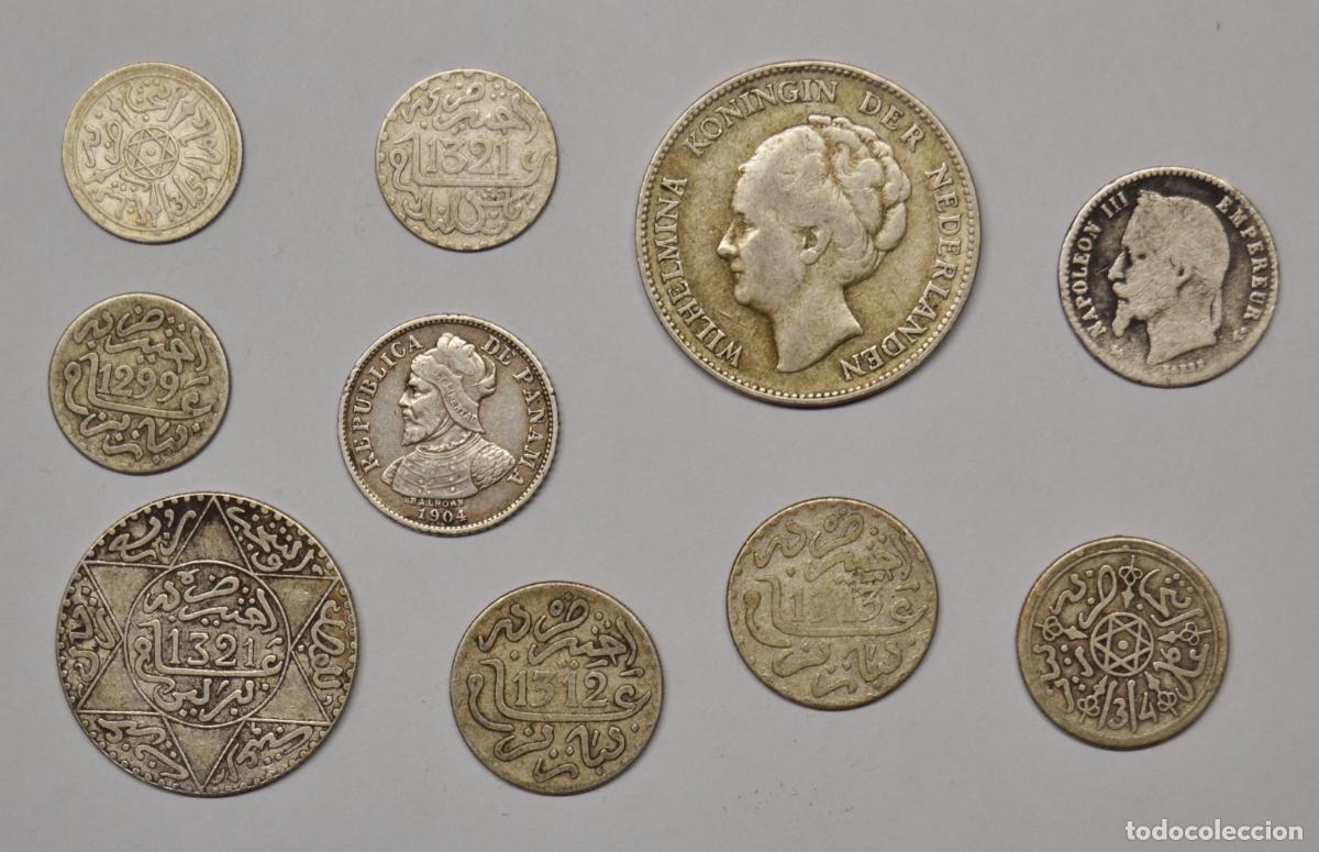 Monedas antiguas de &Aacute;frica: LOTE DE 10 MONEDAS DE PLATA - HOLANDA, FRANCIA, PANAM&Aacute; Y MARRUECOS. Lote 5686