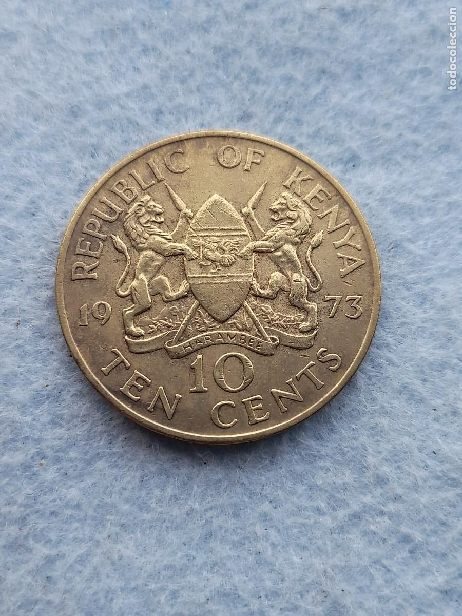 Monedas antiguas de &Aacute;frica: Kenya. 10 C&eacute;ntimos. A&ntilde;o 1973.