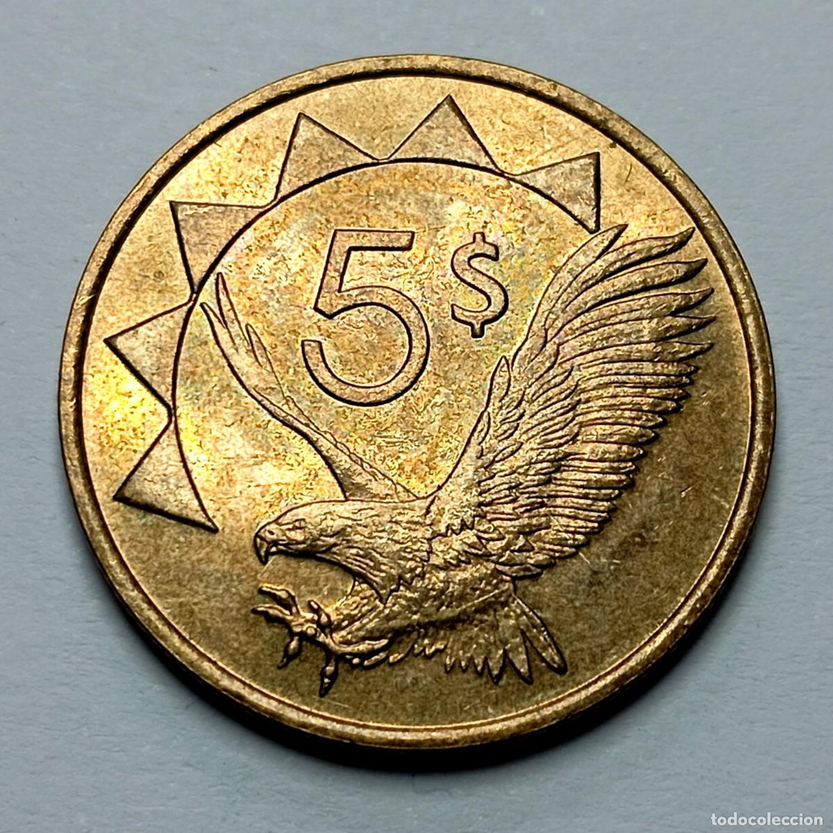 Monedas antiguas de &Aacute;frica: ⚜️ BBE6 3. Namibia. 5 dollars 1993