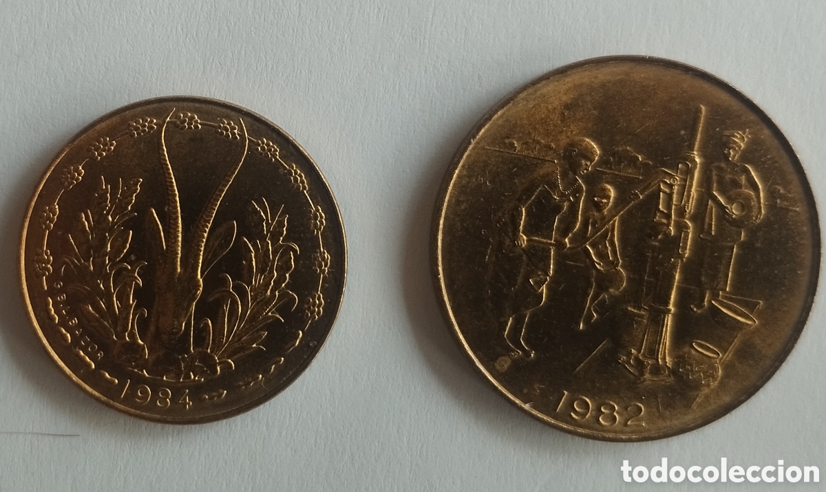 Monedas antiguas de &Aacute;frica: DOS MONEDAS DE AFRICA OESTE DE 5 FRANCOS 1984 Y 10 FRANCOS 1982 (FOTO)