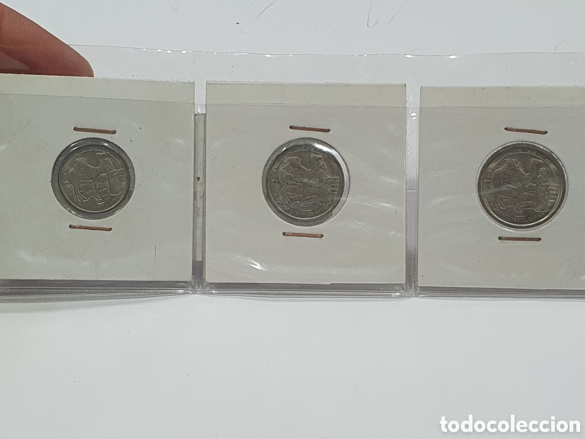 Monedas antiguas de &Aacute;frica: Lote de 3 monedas 5 pesetas Rep&uacute;blica Saharaui. (L128)