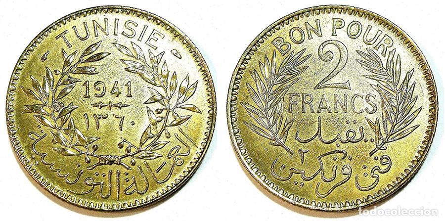 Monedas antiguas de &Aacute;frica: TUNEZ - 2 FRANCOS - 1941 - ALUM/BRONCE - NO CIRCULADA