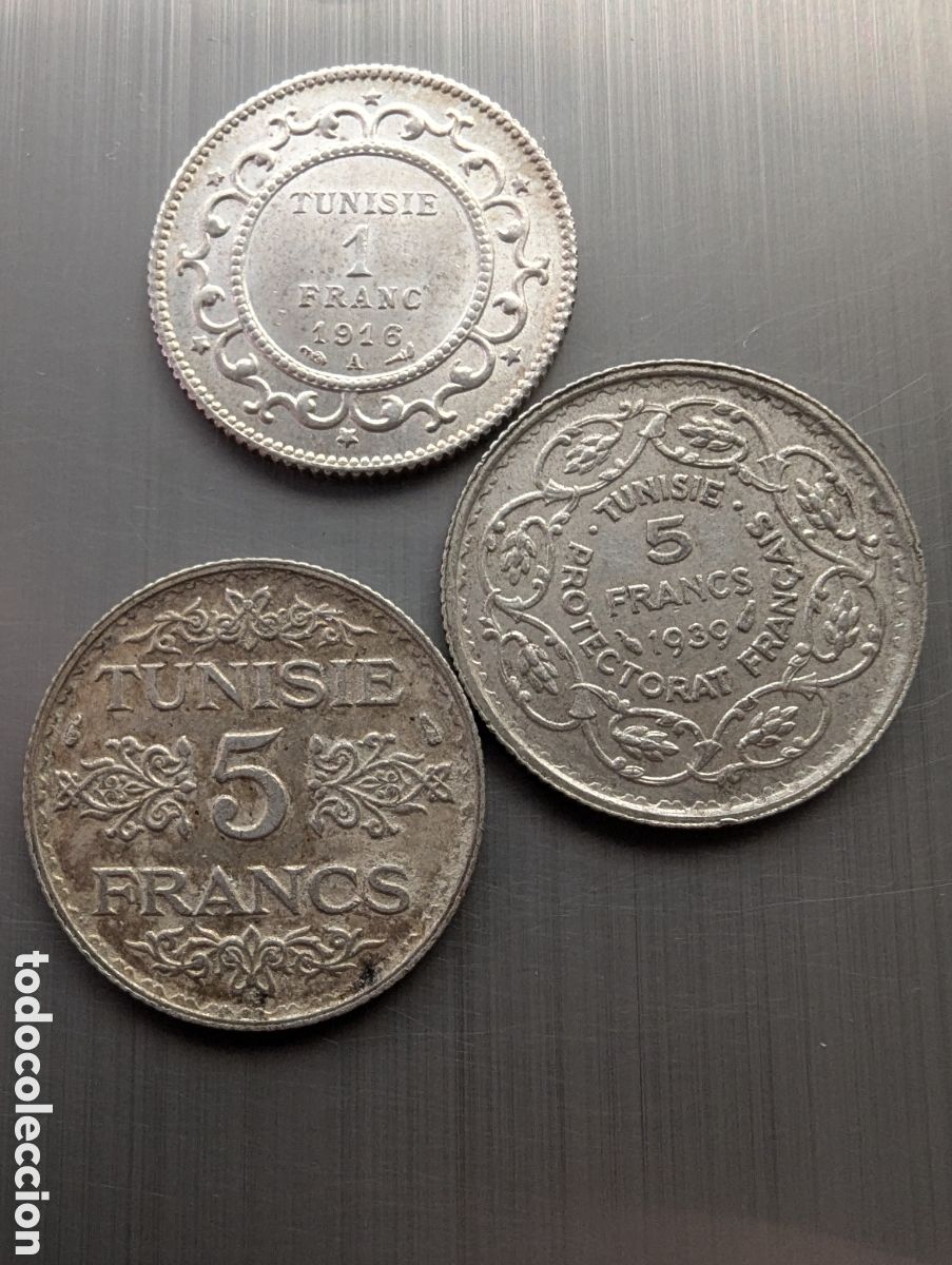 Monedas antiguas de &Aacute;frica: T&uacute;nez 3 monedas de plata