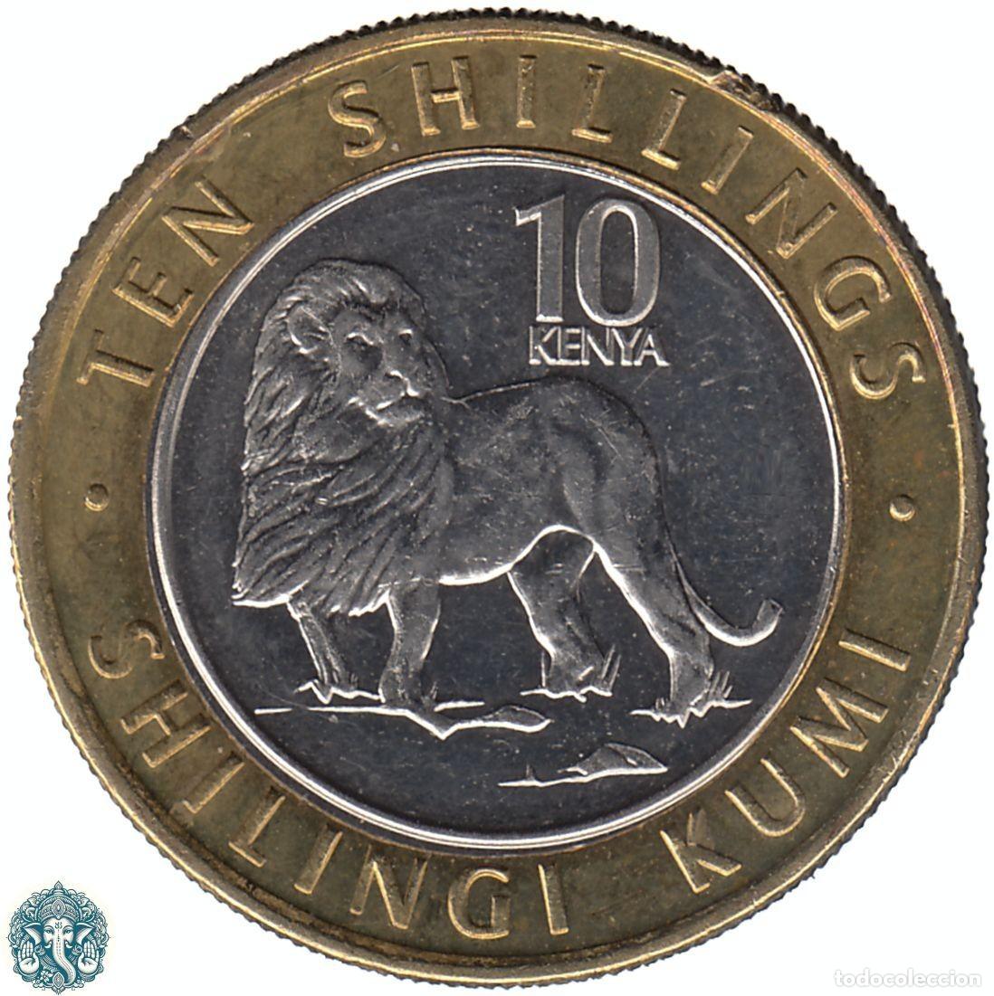Monedas antiguas de &Aacute;frica: KENIA 10 Chelines 2018 Shillings Le&oacute;n KM#47 KENYA bimet&aacute;lica