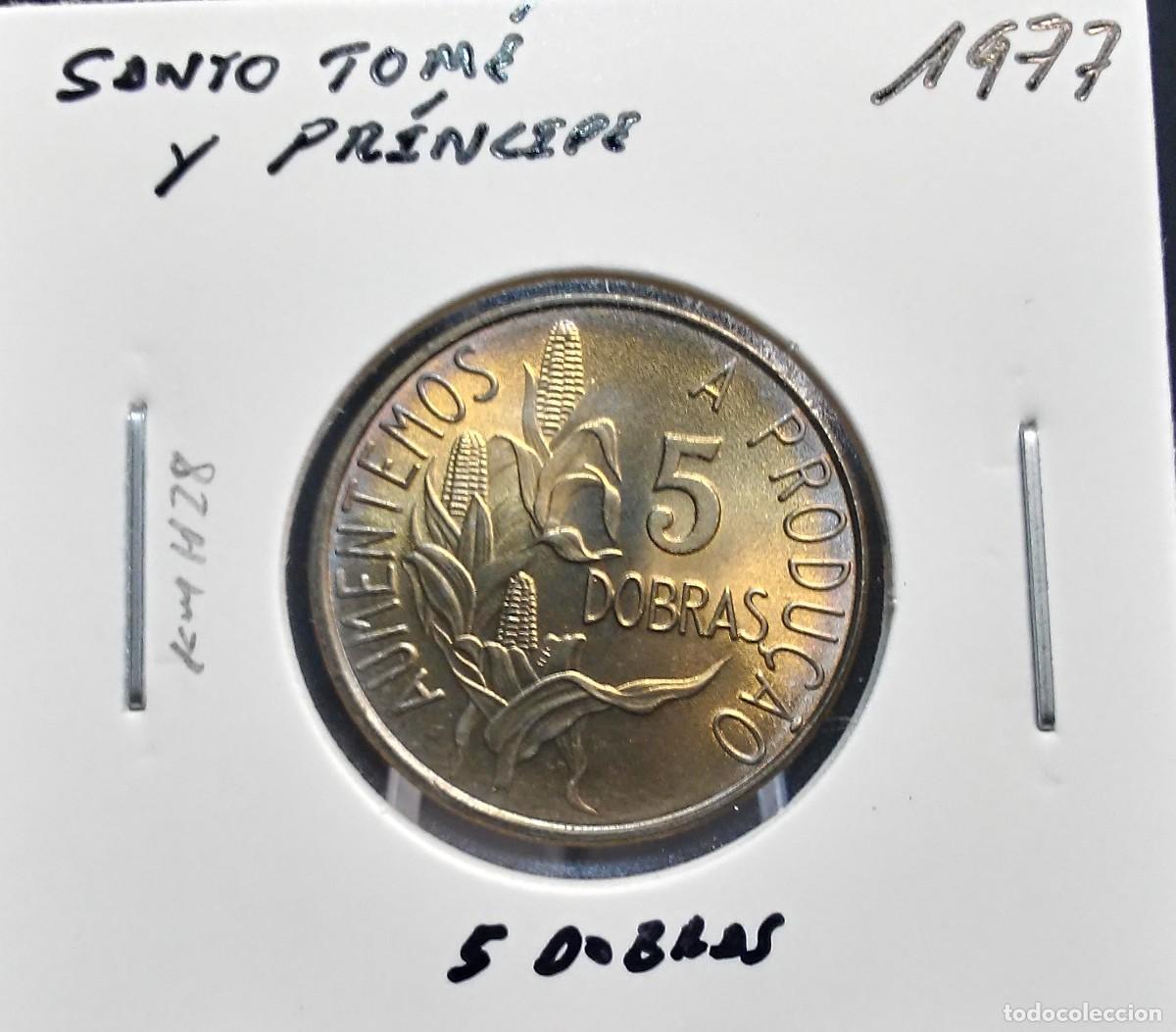 Monedas antiguas de &Aacute;frica: SANTO TOM&Eacute; Y PR&Iacute;NCIPE 5 DOBRAS 1977 KM#28 SC UNC.