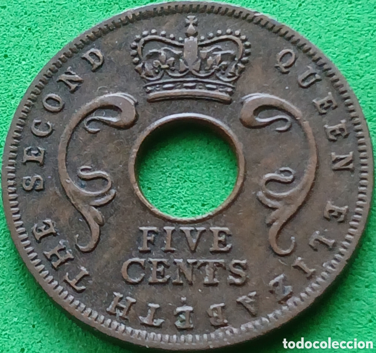 Monedas antiguas de &Aacute;frica: &Aacute;frica Oriental Brit&aacute;nica five cents 1957 H - Heaton, Birmingham. Km#37 poco com&uacute;n