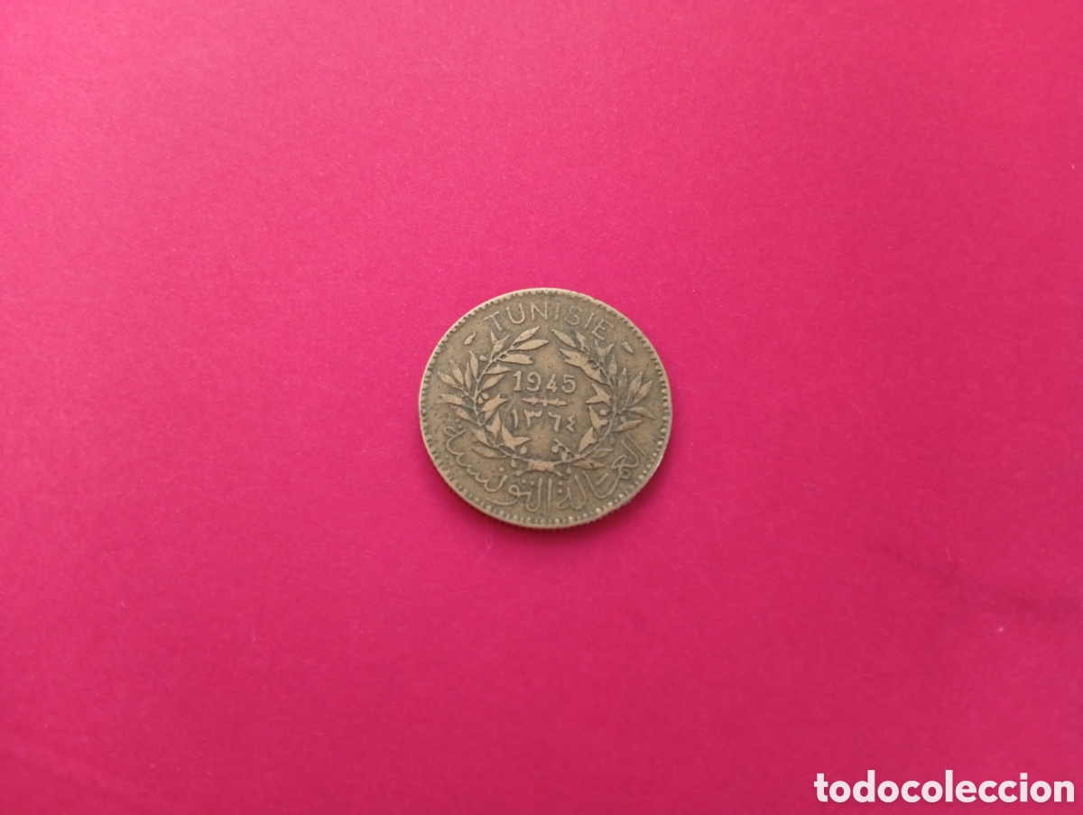 Monedas antiguas de &Aacute;frica: 2 francos de T&uacute;nez 1945