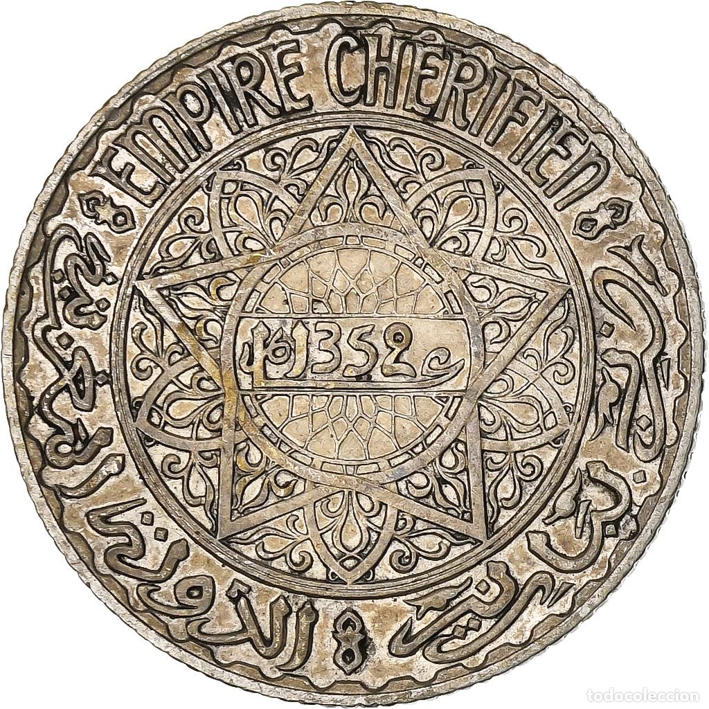 Monedas antiguas de &Aacute;frica: [#1309105] Marruecos, Mohammed V, 5 Francs, AH 1352/1933, Paris, Plata, BC+