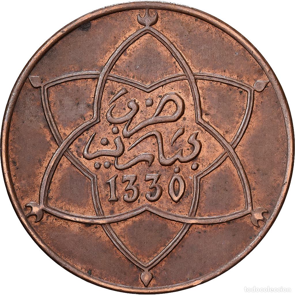 Monedas antiguas de &Aacute;frica: [#1551031] Marruecos, Yusuf, 5 Mazunas, 1912/AH1330, bi-Bariz, Bronce, MBC, Lecompte:65