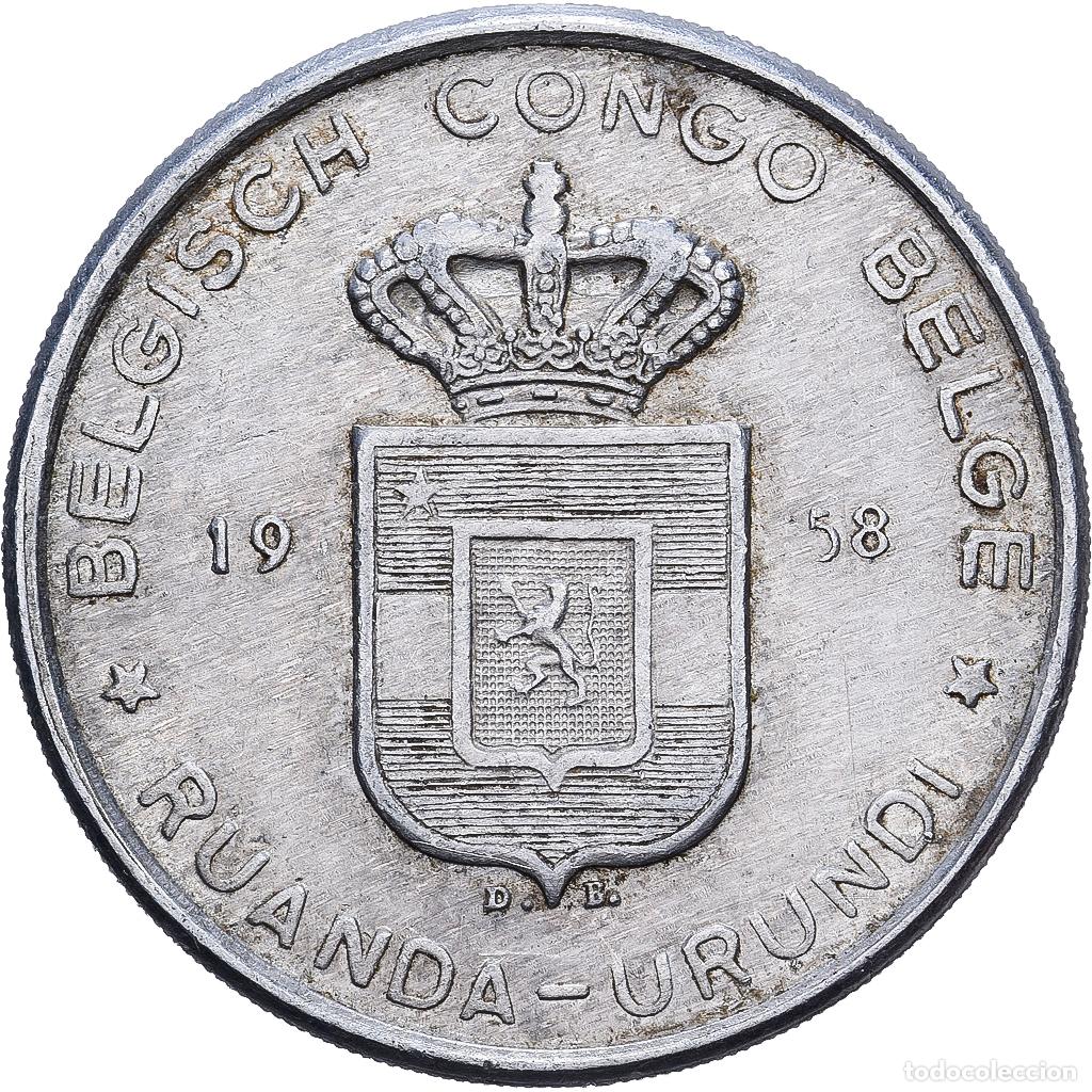 Monedas antiguas de &Aacute;frica: [#1513365] Congo belga, 5 Francs, 1958, Monnaie royale de Belgique, Aluminio, BC+, KM:3