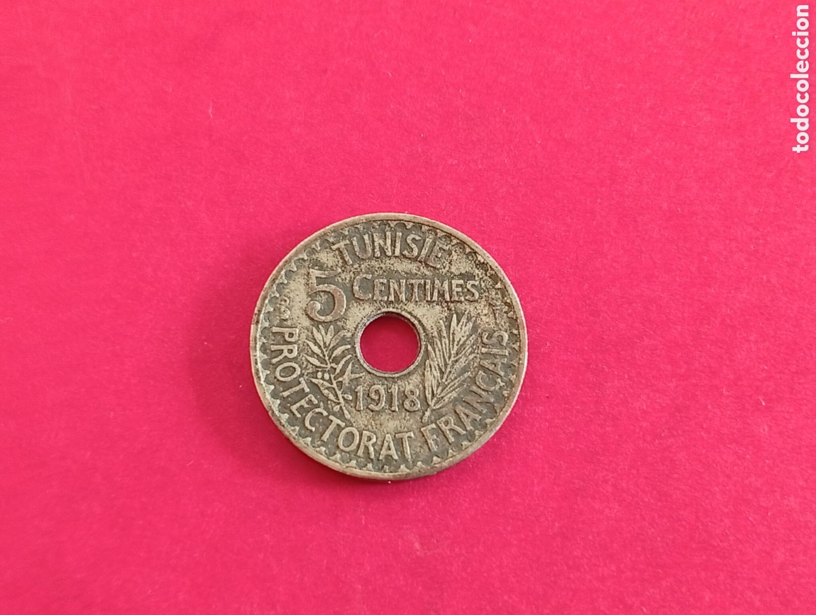 Monedas antiguas de &Aacute;frica: 5 centimes de T&uacute;nez 1918 - Foto 1