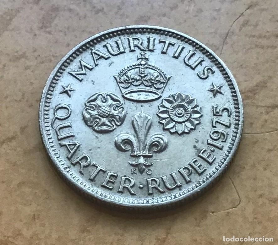 Monedas antiguas de &Aacute;frica: 1/4 de rupia de Islas Mauricio. A&ntilde;o 1975