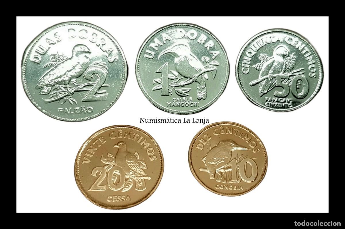 Monedas antiguas de &Aacute;frica: Santo Tom&eacute; y Pr&iacute;ncipe Set 5 monedas 10 20 50 Cents 1 2 Dobras Aves 2017 Km Nuevo Sc Unc