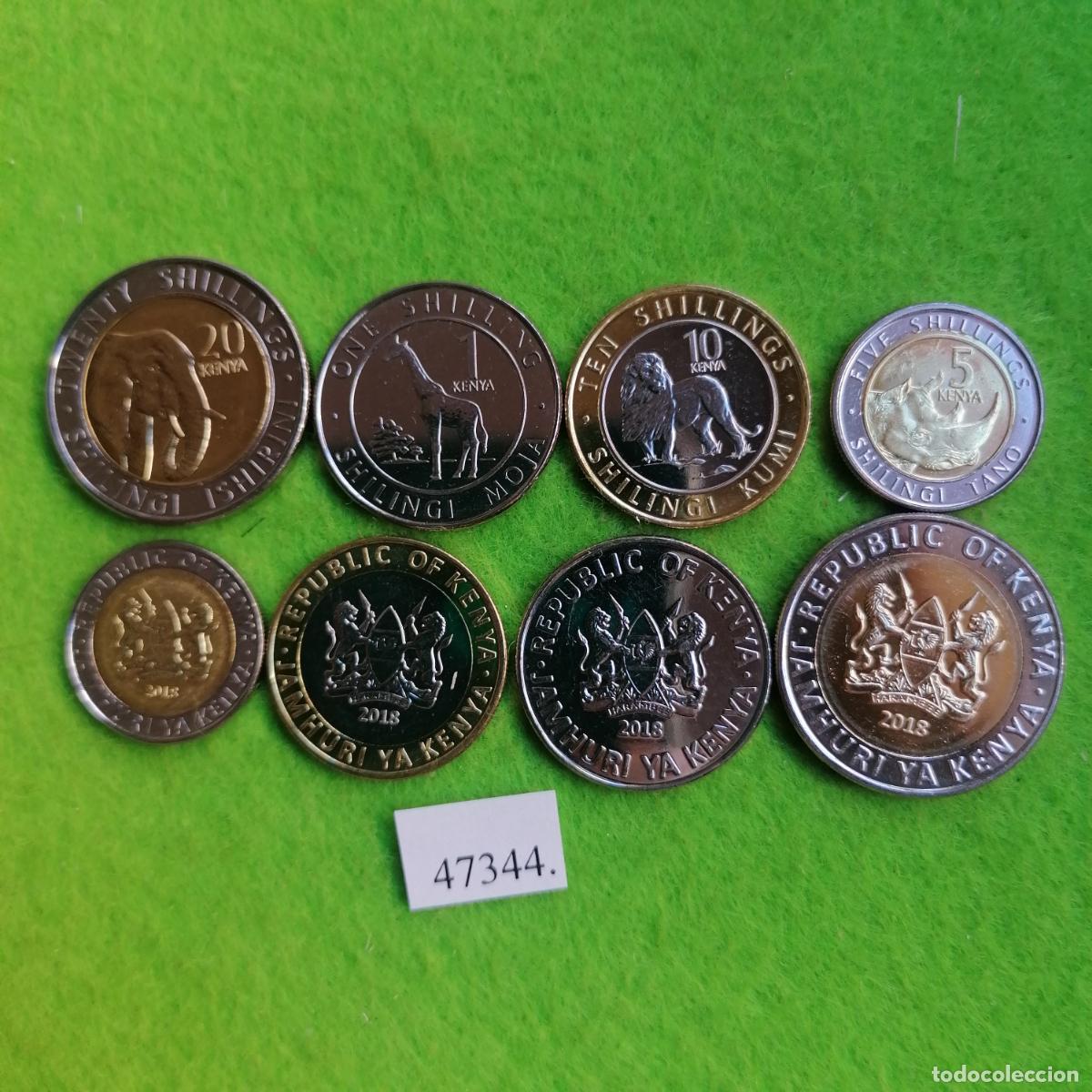 Monedas antiguas de &Aacute;frica: Kenia 2018, 4 monedas, 1, 5, 10 y 20 kenya, bimet&aacute;licas 3, 47344 3