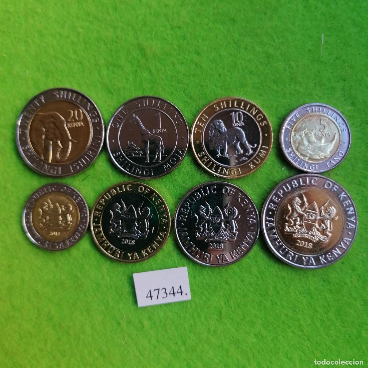 Monedas antiguas de &Aacute;frica: Kenia 2018, 4 monedas, 1, 5, 10 y 20 kenya, bimet&aacute;licas 3, 47344