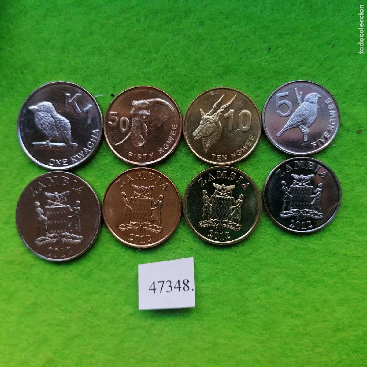 Monedas antiguas de &Aacute;frica: Zambia, 5, 10, 50 Ngwee y 1 Kwacha 2012, lote 4 monedas, 47348 2