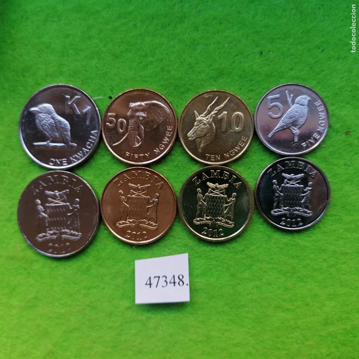 Monedas antiguas de &Aacute;frica: Zambia, 5, 10, 50 Ngwee y 1 Kwacha 2012, lote 4 monedas, 47348