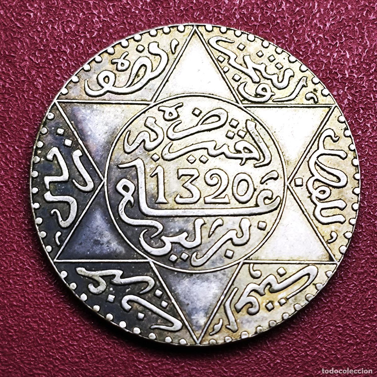 Monedas antiguas de &Aacute;frica: MONEDA DE PLATA MARRUECOS 5 DIRHAMS 1320