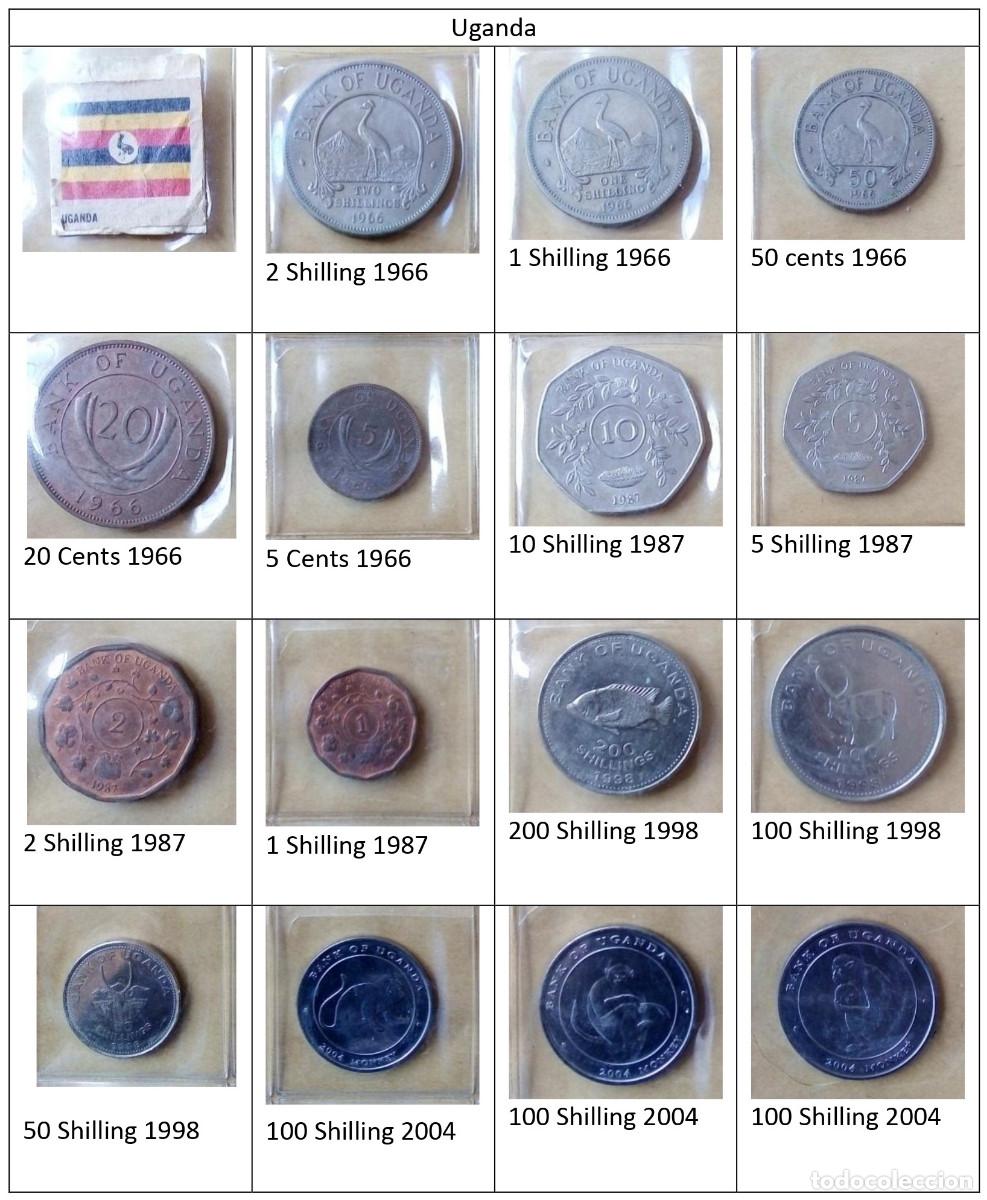 Monedas antiguas de &Aacute;frica: Colecci&oacute;n de 15 monedas de Uganda fotos reales