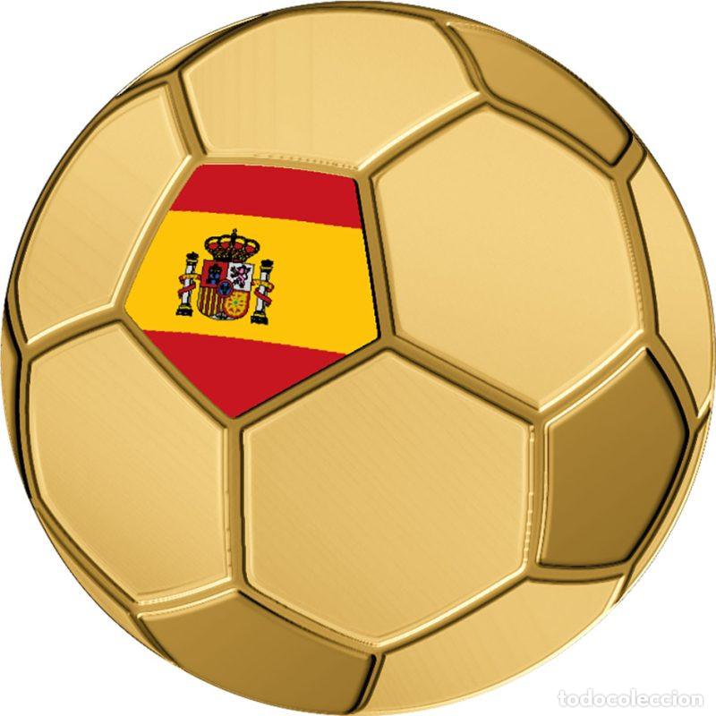 Monedas antiguas de &Aacute;frica: TCHAD MONEDA DE ORO 3000 FRANCS BALON FUTBOL BANDERA ESPA&Ntilde;A FIFA 2026