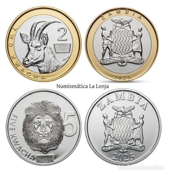 Monedas antiguas de &Aacute;frica: Zambia Set 2 monedas 2 5 Kwacha 2025 (2026) Km Nuevo Sc Unc