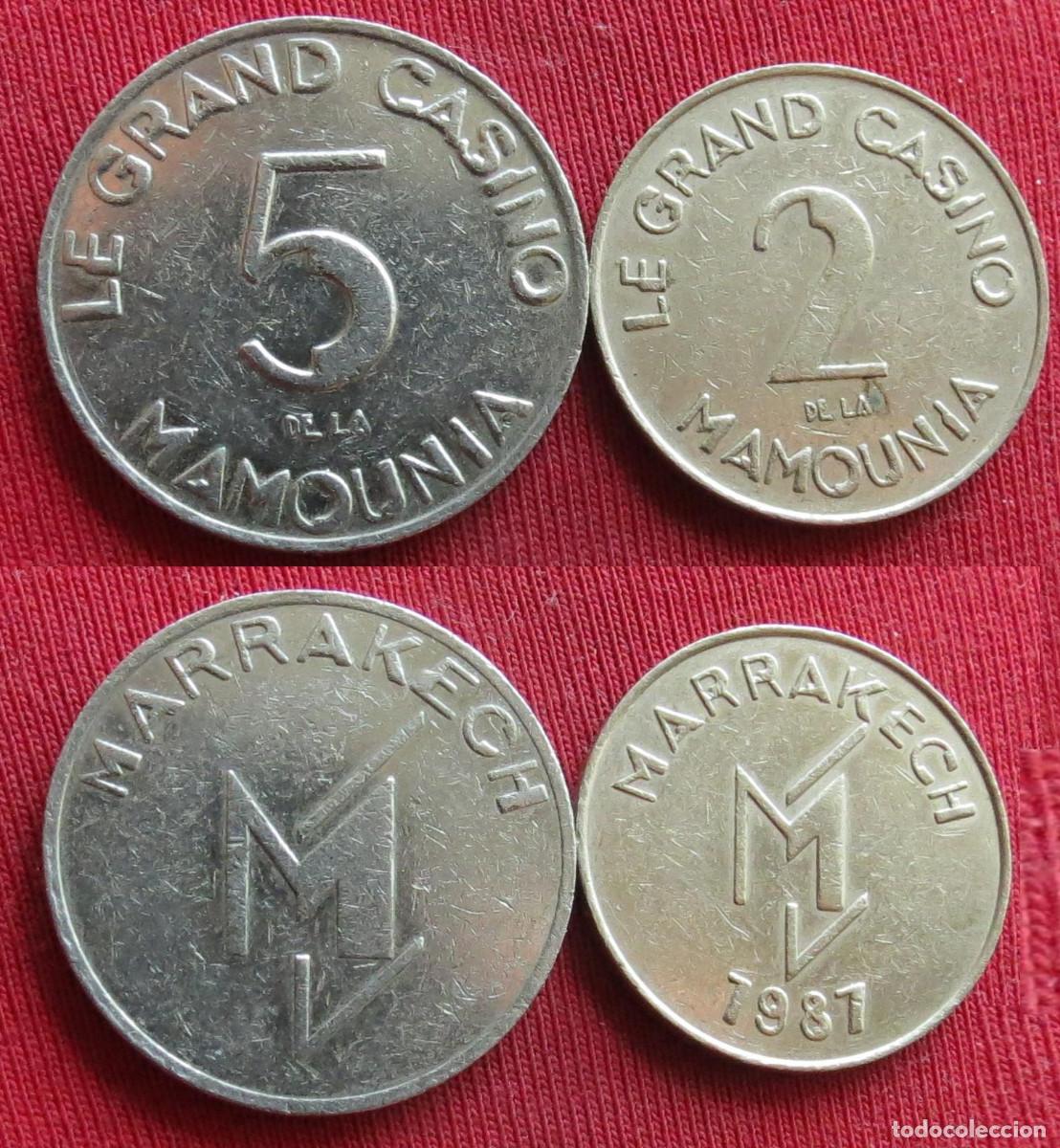 Monedas antiguas de &Aacute;frica: Marruecos Casino Le Grand Mamounia 2 + 5 dirham 1987