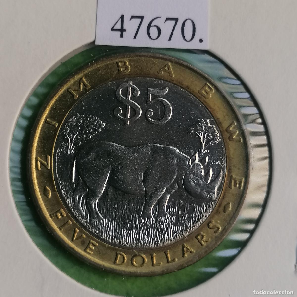 Monedas antiguas de &Aacute;frica: Zimbabue 5 d&oacute;lares 2001, bimet&aacute;lica, Zimbabwe