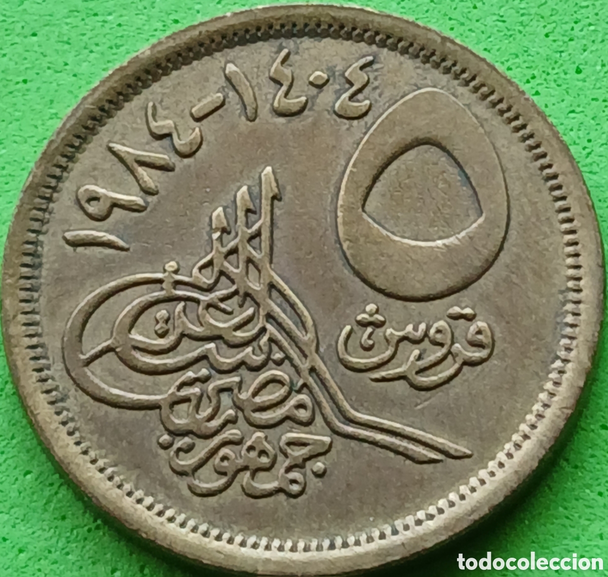 Monedas antiguas de &Aacute;frica: Egipto 5 piastras 1984 km#622 denominaci&oacute;n no sombreada