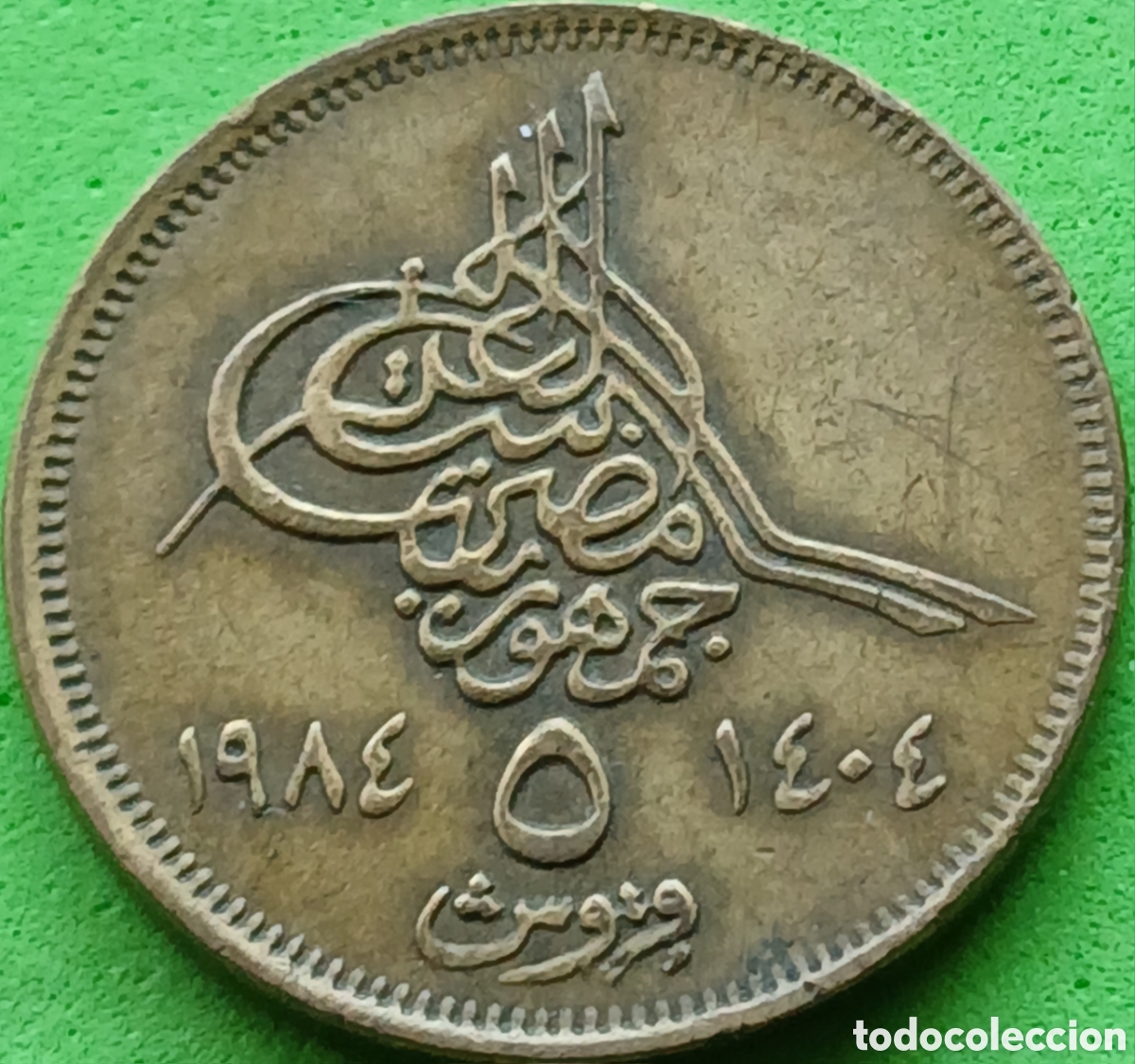 Monedas antiguas de &Aacute;frica: Egipto 5 piastras 1984 km#555 fecha cristiana a la izquierda de la denominaci&oacute;n