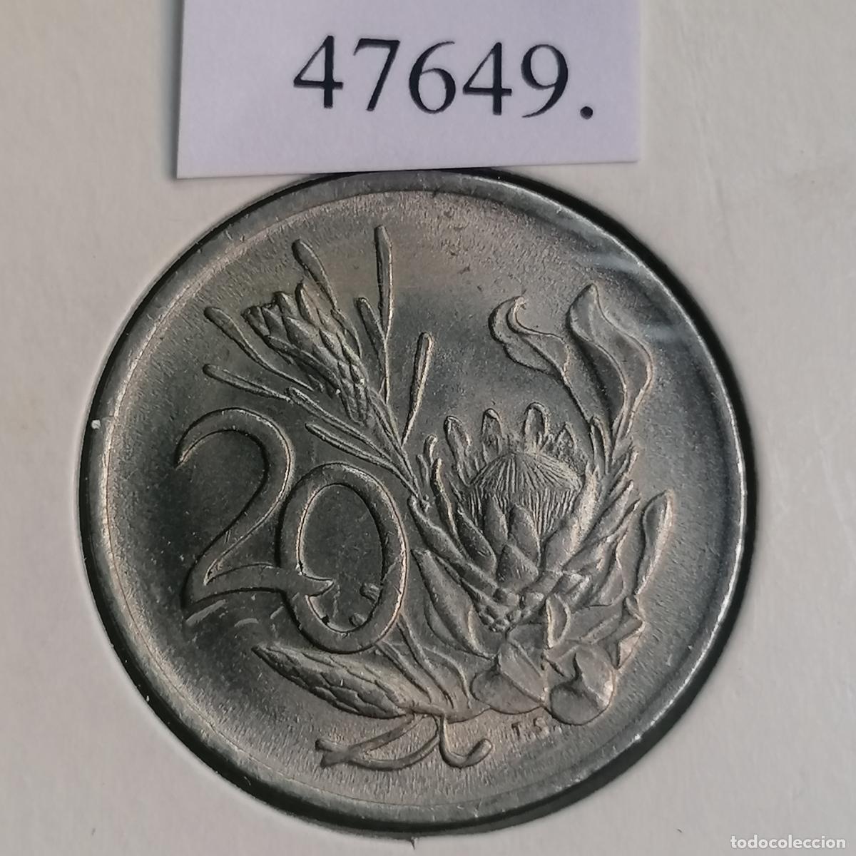 Monedas antiguas de &Aacute;frica: Sud&aacute;frica 20 c&eacute;ntimos 1977