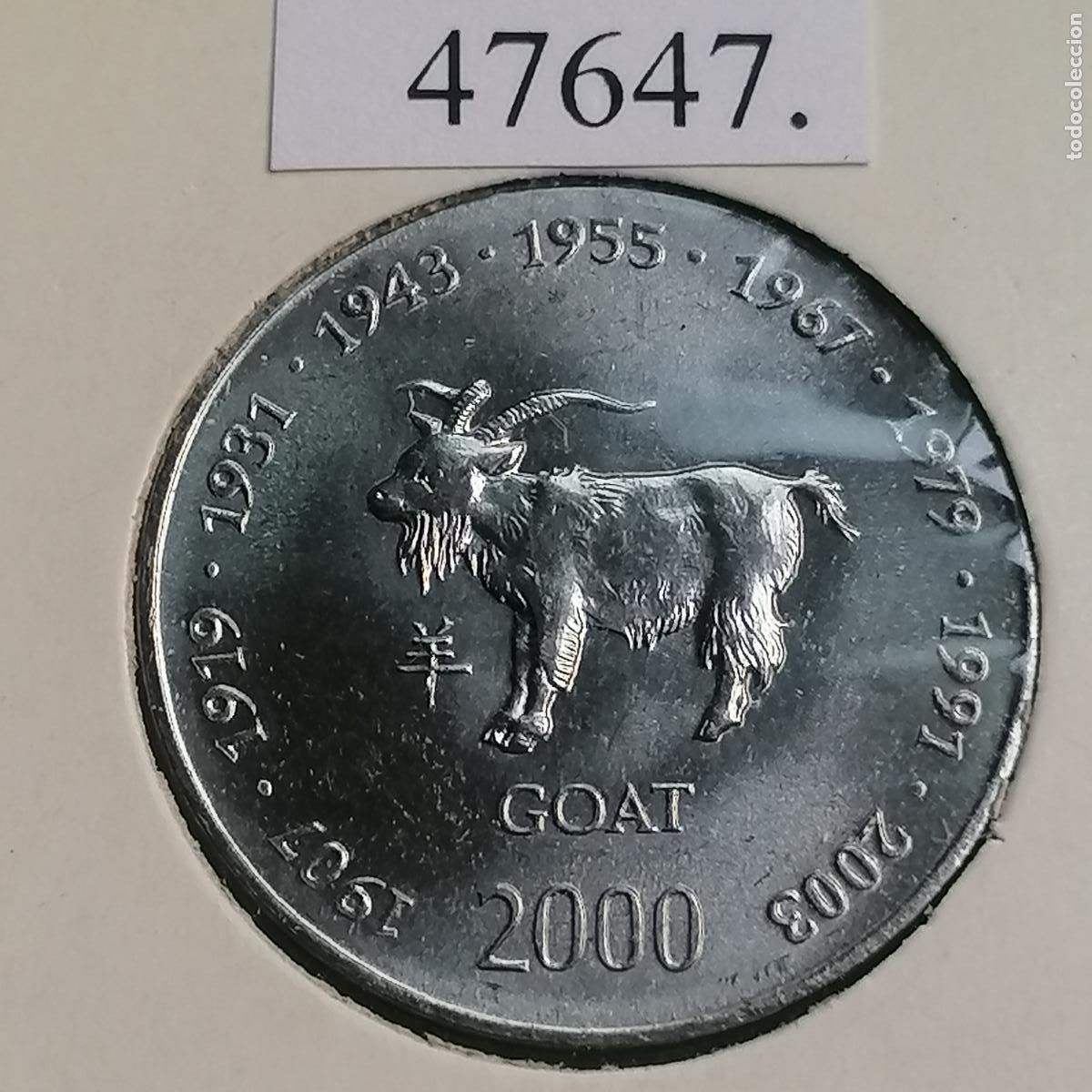 Old Coins of Africa: Somalia 10 shillings 2000, hor&oacute;scopo chino, cabra, scellini, chelines