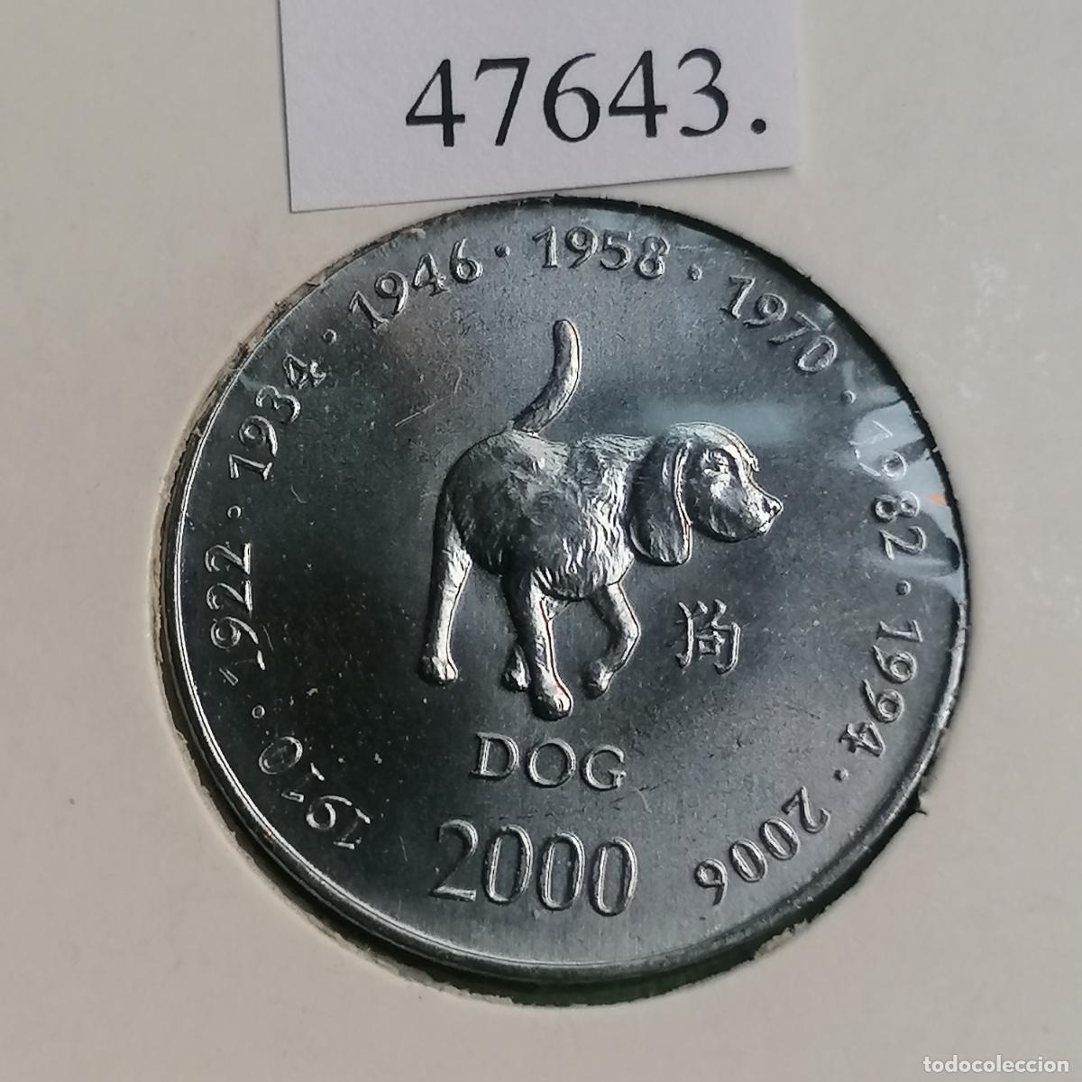 Alte M&uuml;nzen aus Afrika: Somalia 10 shillings 2000, hor&oacute;scopo chino, perro, scellini, chelines