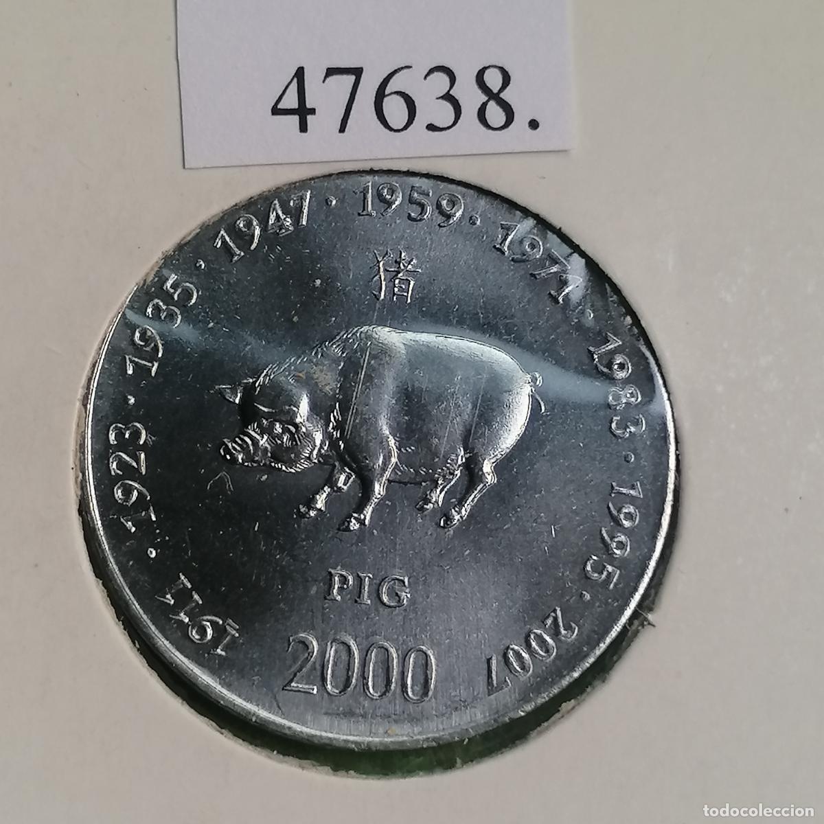 Monedas antiguas de &Aacute;frica: Somalia 10 shillings 2000, hor&oacute;scopo chino, cerdo, scellini, chelines