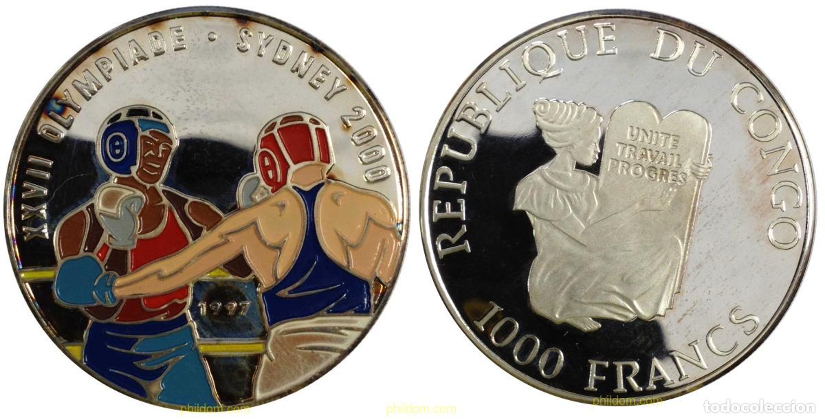 Alte M&uuml;nzen aus Afrika: 1275 CONGO. Rep&uacute;blica democr&aacute;tica 1997 CONGO 1000 FRANCS 1997 OLYMPIC