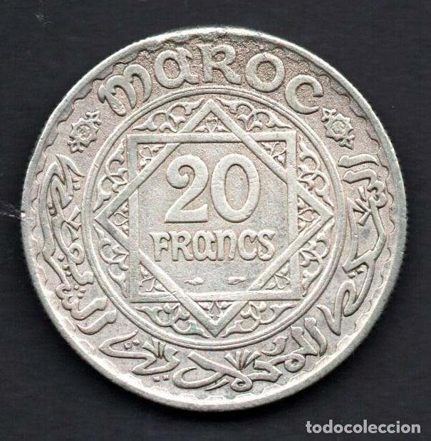 Monedas antiguas de &Aacute;frica: MARRUECOS - 20 FRANCOS de PLATA 1347