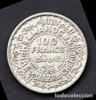 Monedas antiguas de &Aacute;frica: MARRUECOS - 100 FRANCOS de PLATA - 1953