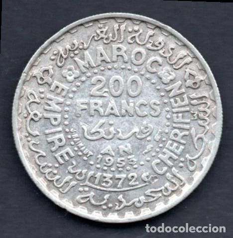 Monedas antiguas de &Aacute;frica: MARRUECOS - 200 FRANCOS de PLATA - 1953