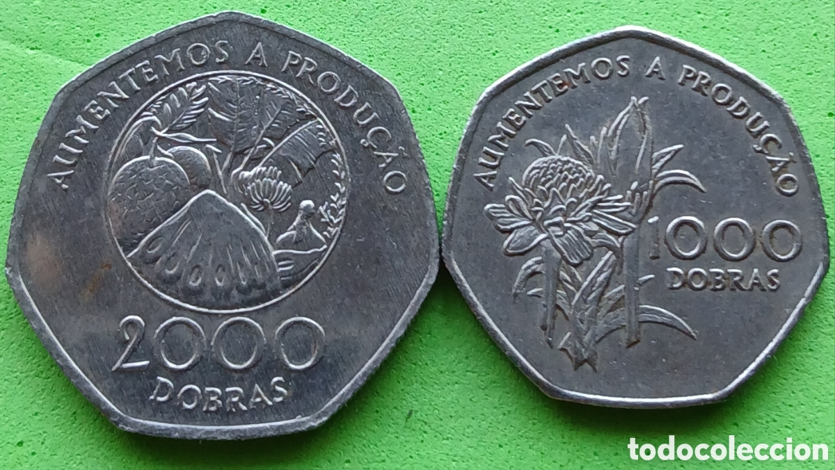 Monedas antiguas de &Aacute;frica: Santo Tom&eacute; y Pr&iacute;ncipe 2000+1000 dobras 1997 km#90/91