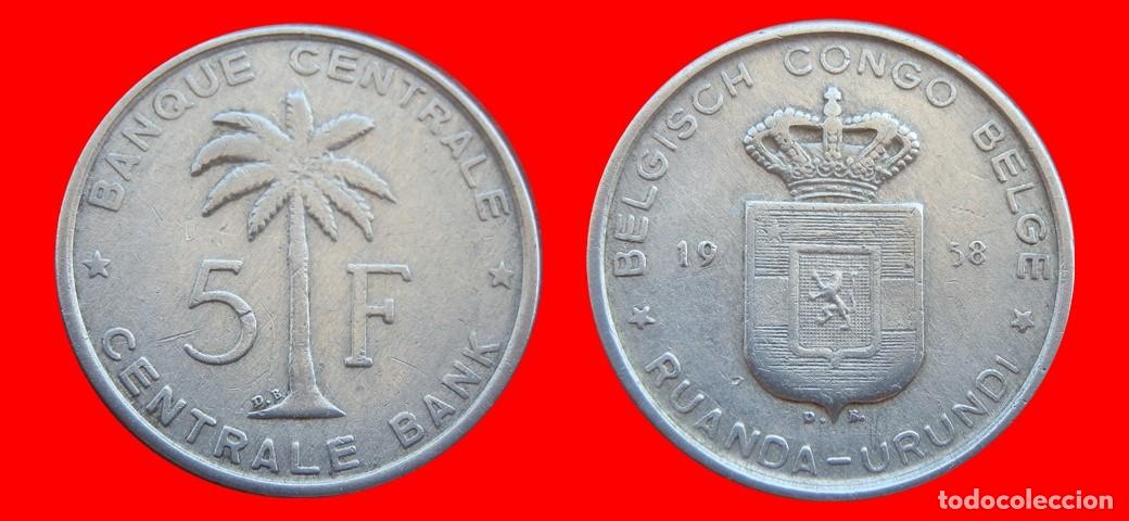 Monedas antiguas de &Aacute;frica: 5 FRANCOS 1958 CONGO BELGA RUANDA BURUNDI-151905