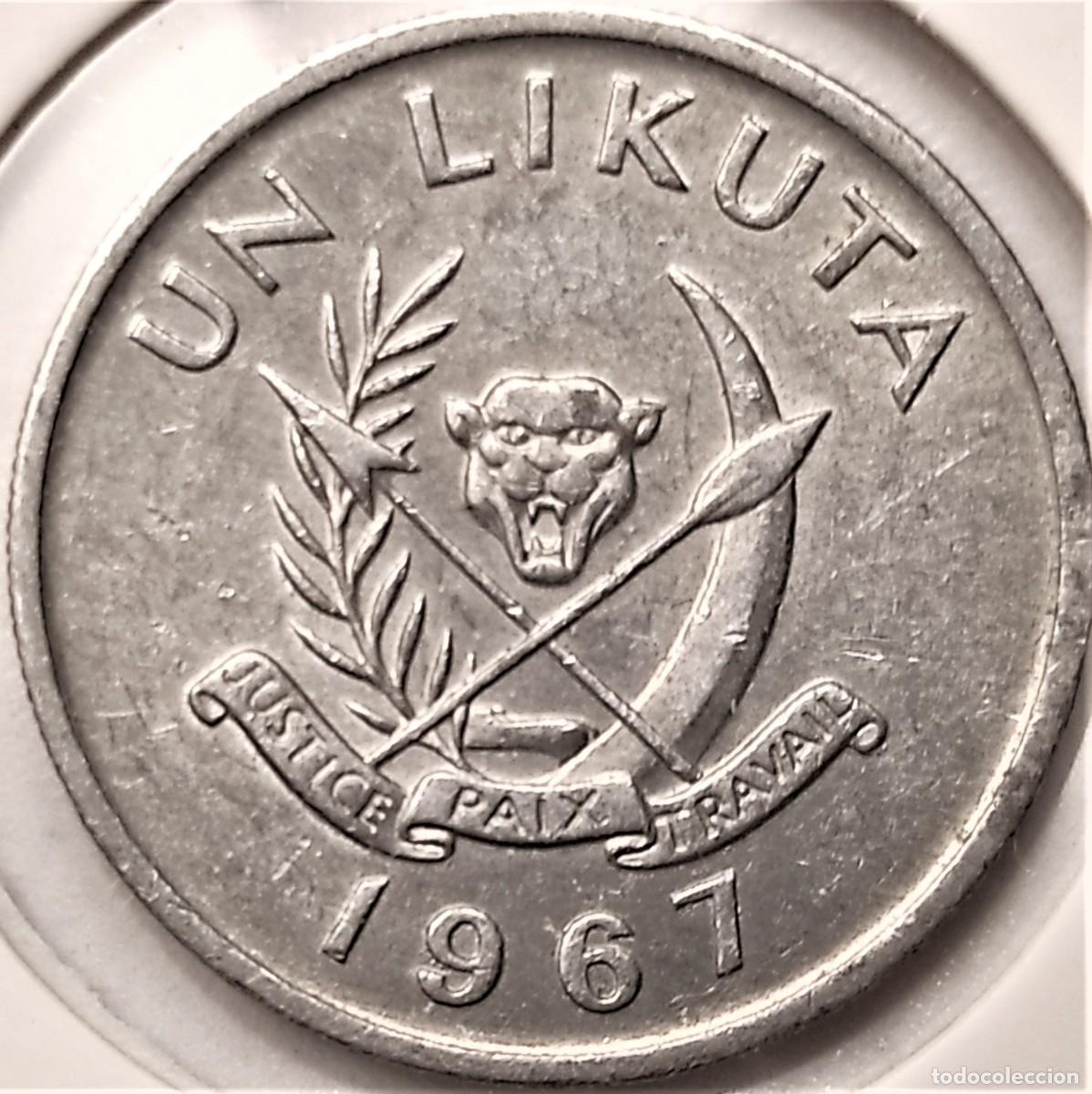 Monedas antiguas de &Aacute;frica: CONGO (1967-1970) - 1 LIKUTA 1967 - ZAIRE - E - 1,27 GR. ALUMINIO - DIAMETRO 20,90 mm - MB - KM#8