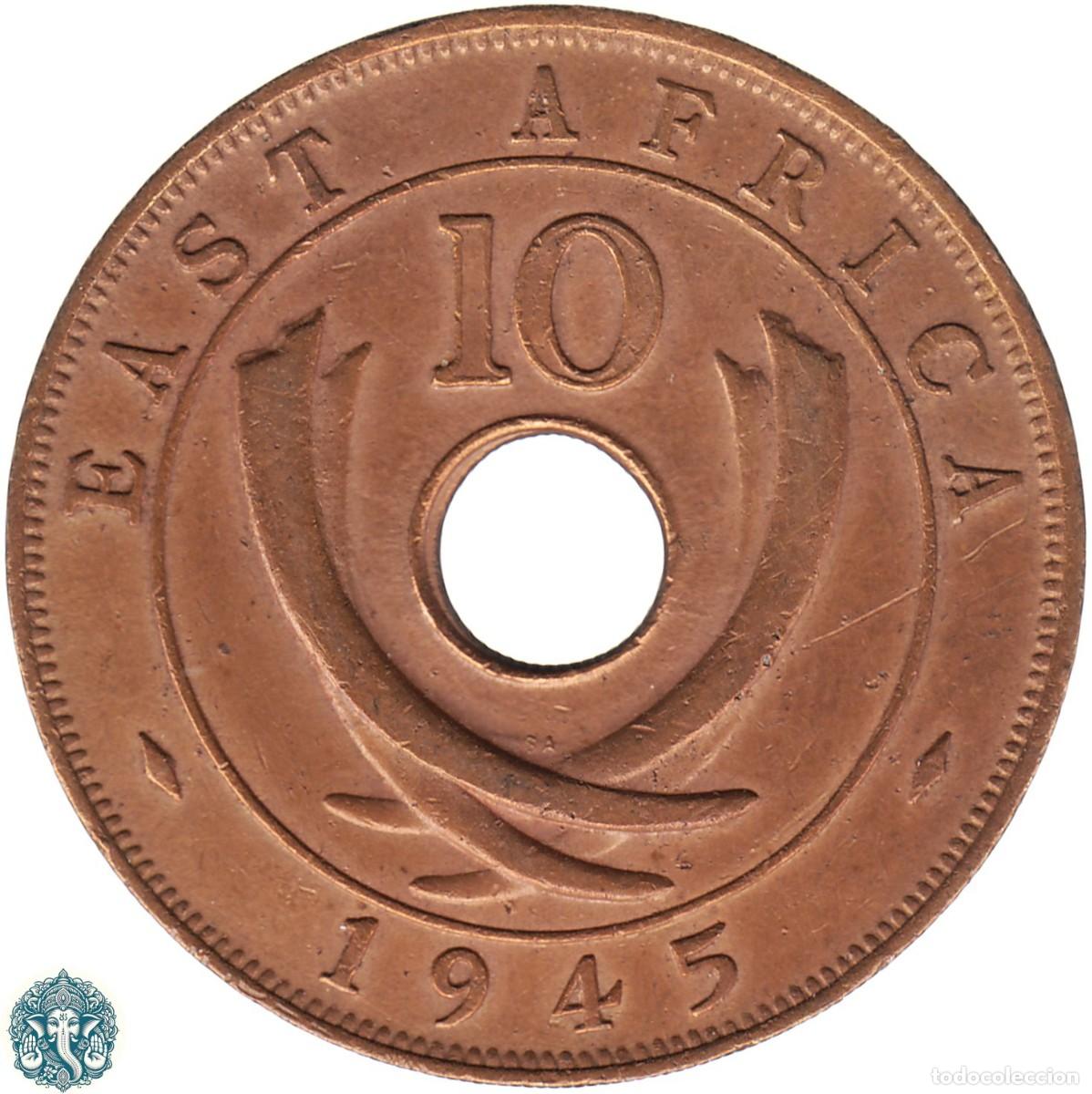 Monedas antiguas de &Aacute;frica: &Aacute;FRICA ORIENTAL BRIT&Aacute;NICA 10 CentavoS 1945 Jorge VI KM#26 &Aacute;FRICA DEL ESTE EAST