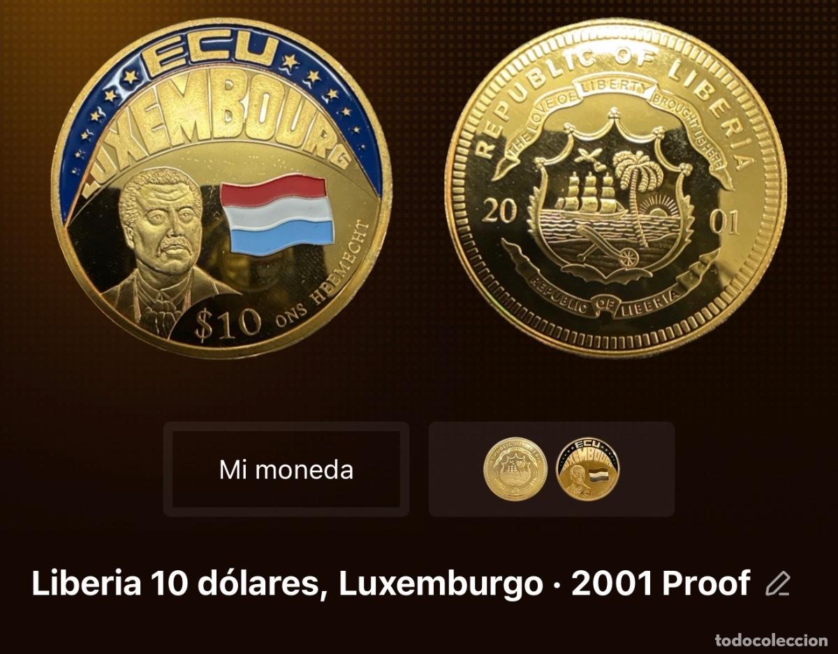 Monnaies anciennes d'Afrique: 10 d&oacute;lares de Liberia 2001 Proof &ndash; ECU Luxemburgo (Ons Heemecht)