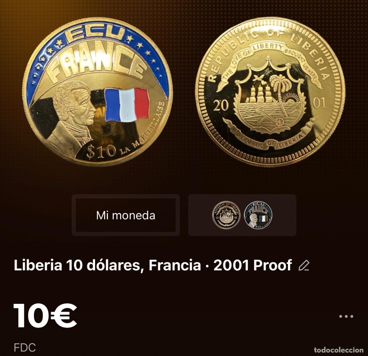 Moedas antigas de &Aacute;frica: Liberia 10 D&oacute;lares Proof 2001 &ndash; Francia (La Marseillaise)