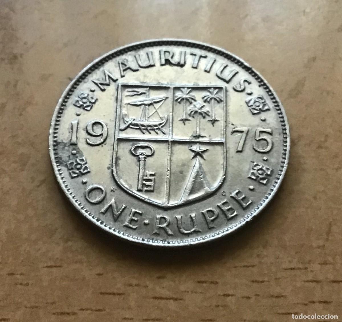 Monedas antiguas de &Aacute;frica: 1 rupia de Islas Mauricio. A&ntilde;o 1975