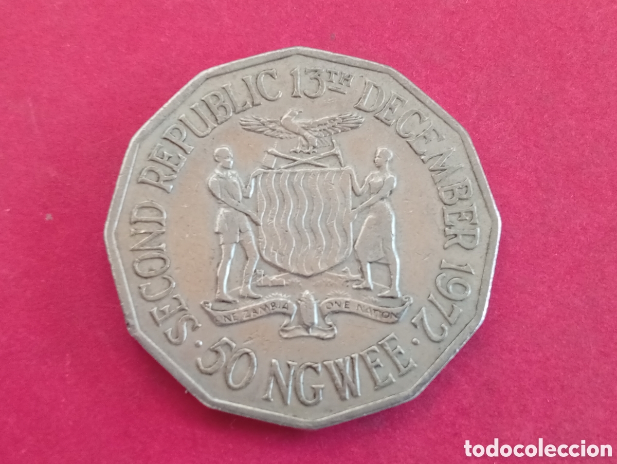 Monedas antiguas de &Aacute;frica: 50 ngwee de Zambia 1972 conmemorativa