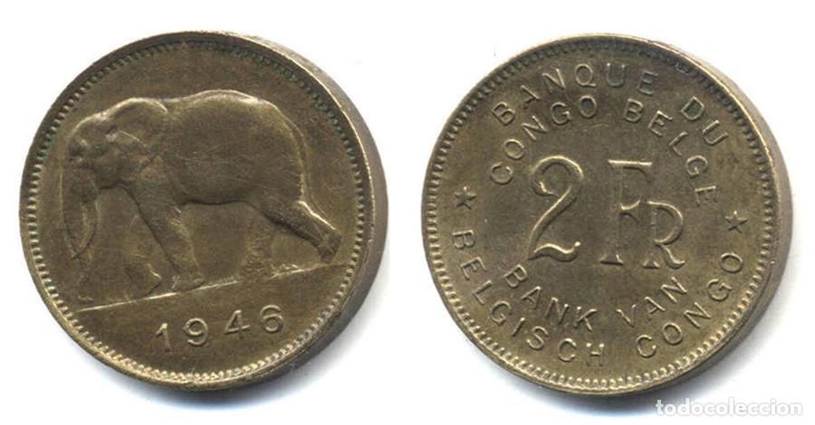 Moedas antigas de &Aacute;frica: CONGO BELGA - 2 x 2 FRANCOS - 1946/1947 - E.B.C. - BRONCE