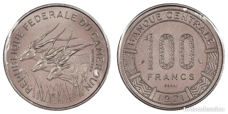 Monete antiche di Africa: CAMER&Uacute;N - 100 FRANCOS - 1971 - PRUEBA - N&Iacute;QUEL - ACU&Ntilde;ACI&Oacute;N DE 1500 UNIDADES