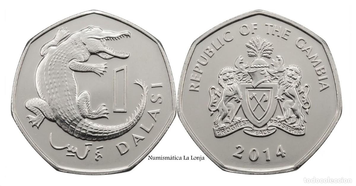 Monedas antiguas de &Aacute;frica: Gambia 1 Dalasi Cocodrilo 2014 Km 59 Sc Unc