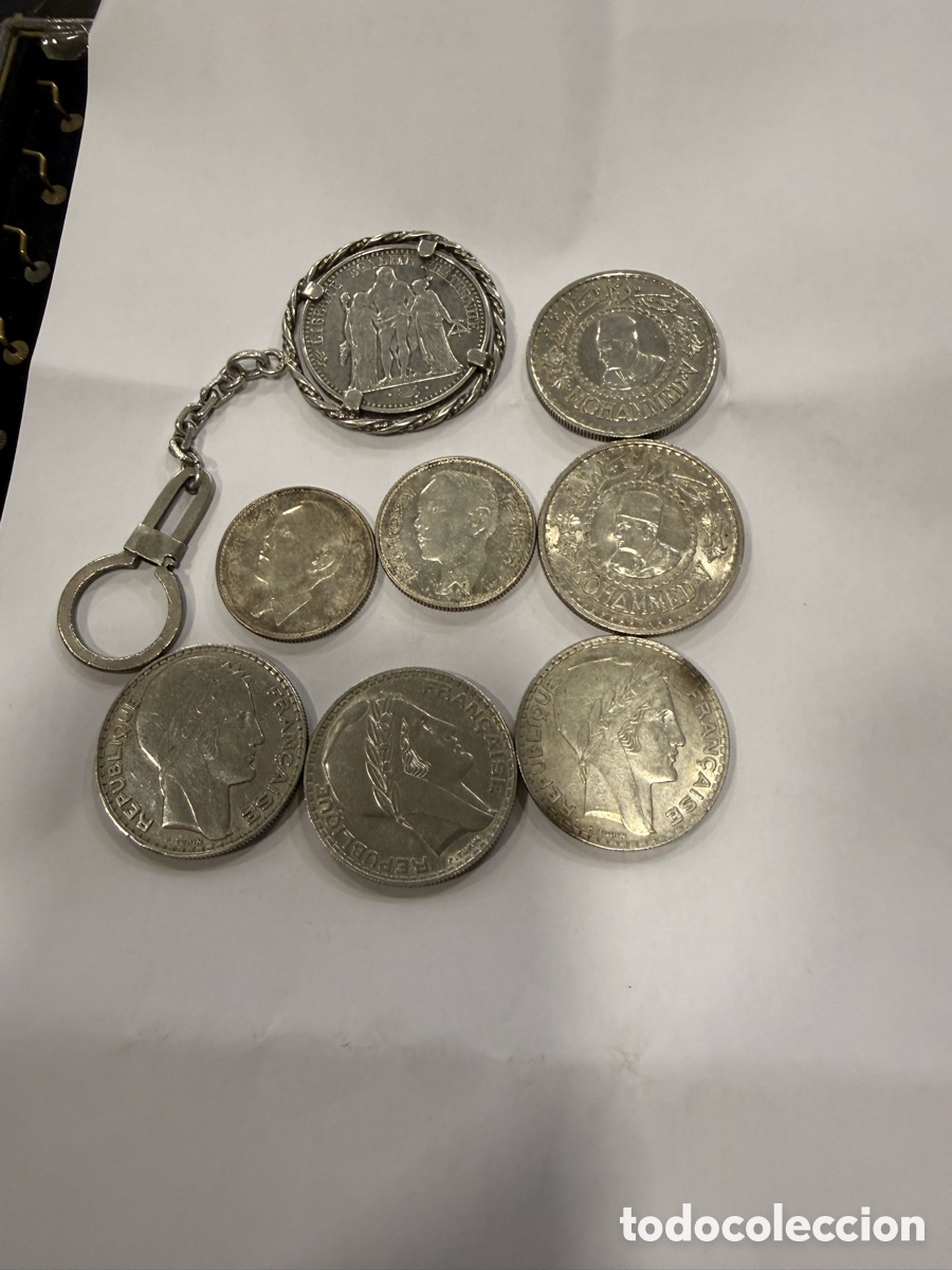 Monedas antiguas de &Aacute;frica: Lote de monedas y un llavero de plata, muy buena conservaci&oacute;n