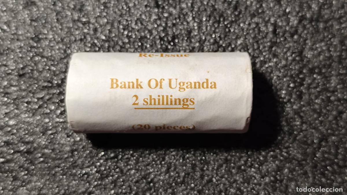 Monedas antiguas de &Aacute;frica: Uganda &ndash; Cartucho original con 20 monedas de 2 Chel&iacute;n 1987, Mixto &ndash; Rollos de Banco &ndash; Lote 2544